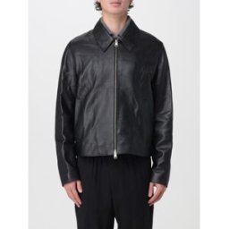 Ami Paris Giacca in pelle di agnello liscia con chiusura a zip e collo classico Nero Taglia XL