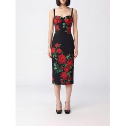 Dolce&Gabbana Abito midi bustier in raso con stampa floreale Rosso Taglia 42