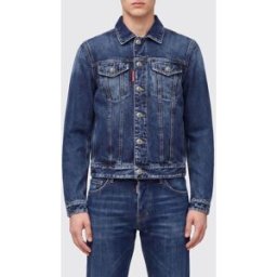 Dsquared2 Giacca di jeans in denim di cotone con chiusura a bottoni Blue Navy Taglia 50