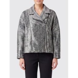 Pinko Giacca corta con ricamo di paillettes e fantasia chevron multicolor Silver Taglia 36