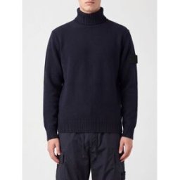 Stone Island Maglia dolcevita in cotone con patch logo Compass sulla manica Blue Navy Taglia XL