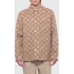 Casablanca Giacca a camicia in lana vergine con logo a contrasto Marrone Taglia M