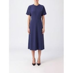 Victoria Victoria Beckham Abito midi Eleanor in viscosa stretch a-line con girocollo Blue Taglia 12