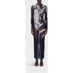 Jean Paul Gaultier Abito midi a tubino in tulle con stampa grafica Nero Taglia XS
