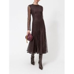 Twinset Abito midi da cerimonia in pizzo con ricami e paillettes Marrone Taglia 46