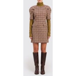 Twinset U & b Mini abito a tubino pied-de-poule con maniche a sbuffo e pizzo Fantasia Taglia S