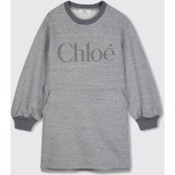 Chloé Abito a felpa da bambina in cotone con logo e maniche lunghe Grigio Taglia 14