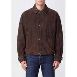 Salvatore Santoro Giacca a camicia in pelle scamosciata con colletto classico Marrone Taglia 52