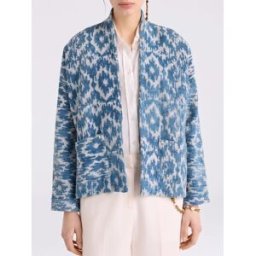 Momonì Giacca kimono in cotone con frange Blue Taglia 48