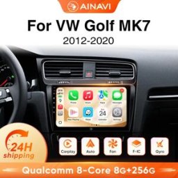 Ainavi Autoradio per Volkswagen VW Golf 7 MK7 2012-2020, con Carplay wireless, Android Auto, 4G, lettore multimediale per auto, SWC, BT5.0, schermo HD IPS, HDMI, DSP, FM, AM, RDS, navigazione GPS.