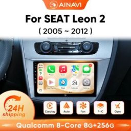 Ainavi Autoradio per SEAT Leon 2 MK2 2005-2012 LHD, Carplay Wireless, Android Auto, Lettore Multimediale 4G, SWC, BT5.0, HD IPS, HDMI, DSP, FM, AM, RDS, Navigazione GPS, Autoradio