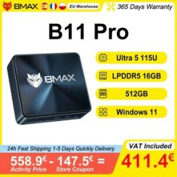 BMAX B11 Pro Mini PC Intel Ultra 5 115U 16GB LPDDR5 4400MHz RAM 512GB SSD Windows 11 WiFi 6 USB HDMI Type-C Bluetooth 5.2