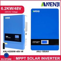ANENJI 51.2V 100Ah Powerwall LiFePO4 Batteria a Parete 5Kwh 48V 6.2K Inverter Solare per Impianti Solari On/Off Grid con BMS Integrato 6000+ Cicli