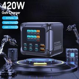 UBIGBUY Caricatore GaN da 420 W PPS PD3.1 Caricatore USB tipo C da 140 W Display digitale Stazione di ricarica rapida per MacBook iPhone 17 Samsung