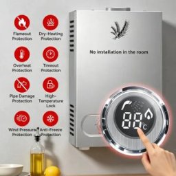 NONE SIHAO Scaldabagno Istantaneo 6L/8L/10L/12L/16L/18L, Alimentato a Gas di Petrolio Liquefatto, Senza Serbatoio con Kit Doccia per Elettrodomestici o Doccia da Campeggio 8