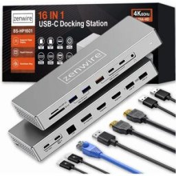 Zenwire Docking Station BS-HD1601 Hub USB-C 16W 2x HDMI 4K 60Hz Display Port 1.4 Presa USB Slot per Scheda SD Periferiche per Computer