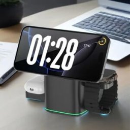 VIKEFON Stazione di Ricarica Wireless 3 in 1 per Apple, Caricatore Magnetico Wireless Veloce 15W per iPhone Magsafe 17/16/15/14/13/12 Pro Max