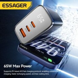 ESSAGER Caricatore USB Type C GaN da 65W con display digitale, ricarica rapida multipla per iPhone, Huawei, Samsung, iPad, MacBook, laptop
