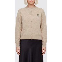 Maison Kitsuné Cardigan girocollo in pura lana con patch Chillax Fox Beige Taglia S