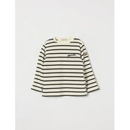 Moncler T-shirt a maniche lunghe da bambino in cotone a righe con patch logo Bianco Taglia 3