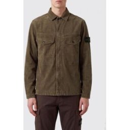 Stone Island Giacca a camicia in velluto di cotone con patch logo Grigio Taglia XL