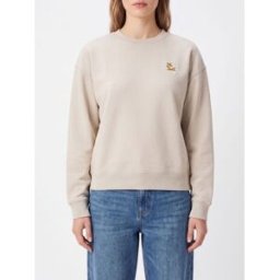 Maison Kitsuné Felpa girocollo in cotone con patch logo a contrasto Beige Taglia M