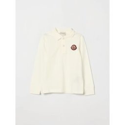 Moncler Polo a maniche lunghe da bambino in cotone con patch logo Bianco Taglia 6