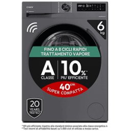 Candy BR 26SSB6G-S LAVATRICE SLIM, Caricamento frontale, 6 kg, 16 programmi, Profondità 39,2 cm, Giri 1200 rpm, Nero, livello rumorosità centrifuga 72 dB(A), Classe A
