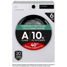 Candy BR 26SCB6-S LAVATRICE SLIM, Caricamento frontale, 6 kg, 16 programmi, Profondità 39,2 cm, Giri 1200 rpm, Bianco, livello rumorosità centrifuga 72 dB(A), Classe A