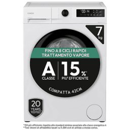 Candy GD 27SB7-S LAVATRICE SLIM, Caricamento frontale, 7 kg, 16 programmi, Profondità 42,4 cm, Giri 1200 rpm, Bianco, Nero, livello rumorosità centrifuga 72 dB(A), Classe A