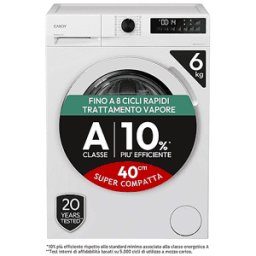 Candy GD 26SS6-S LAVATRICE SLIM, Caricamento frontale, 6 kg, 16 programmi, Profondità 39,2 cm, Giri 1200 rpm, Bianco, livello rumorosità centrifuga 72 dB(A), Classe A