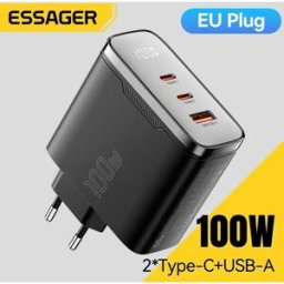 ESSAGER Caricatore USB Type-C GaN 100W con Display Digitale, Caricatore PD QC Portatile per iPhone 17 16 15 Xiaomi Macbook Laptop