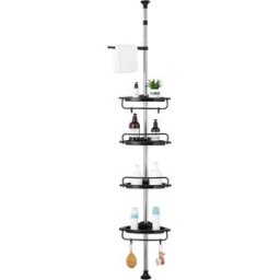 NONE Mensola da doccia regolabile in altezza, in metallo, da montare senza fori, con 4 cestelli e 1 portasciugamani, adatta per vasca da bagno e bagno, 105-310 cm, colore nero.