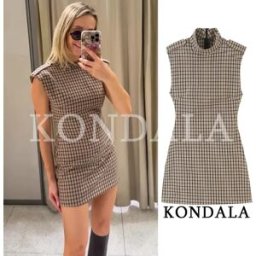 KONDALA Abito Elegante a Quadri da Donna, Stile Vintage Chic, Aderente, Senza Maniche, Mini Abito, Nuovo 2026, Tendenza Autunno, Casual Classico
