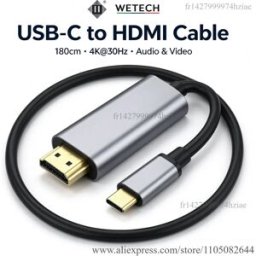 NONE Cavo USB-C-HDMI WETECH WI30 180cm 4K 30Hz, cavo audio-video da Type-C a HDMI per laptop, smartphone, TV e proiettore