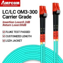 AMPCOM OM3 LC a LC UPC Cavo patch in fibra ottica Multimodale Duplex MMF 50/125μm 10Gbps Curva insensibile Cavo in fibra ottica da 2,0 mm