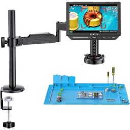 Elikliv EM4K-AF Flex Microscopio digitale con messa a fuoco automatica da 10.1'' Microscopio per saldatura 4K per elettronica Microscopio HDMI 2000X con braccio