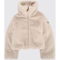 Moncler Cappotto da bambino in pelliccia sintetica trapuntata con collo alto e patch logo Ecru Taglia 10