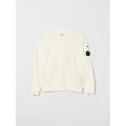 C.p. Company C. P. COMPANY Felpa da bambino in cotone a girocollo con patch logo sulla manica Bianco Taglia 14