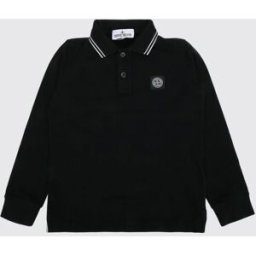 Stone Island Polo a manica lunga da bambino in cotone con logo patch Nero Taglia 10