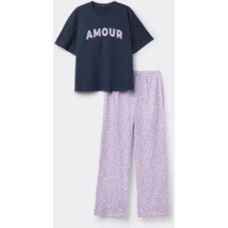 Tezenis Pigiama Lungo Mezza Manica Cotone Patch Amour Donna Blu Tamaño L