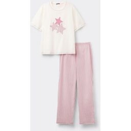 Tezenis Pigiama Lungo in Cotone con Patch Stelle Donna Rosa Tamaño L