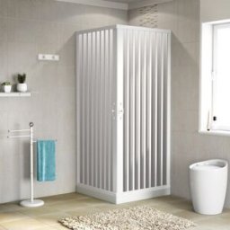 SIRO Box doccia angolare con porta pieghevole, L 70-80 cm x L 70-80 cm, H 185 cm, in vetro Piumato SP. 2 mm, profilo lucido bianco Playa