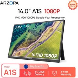 arzopa Monitor portatile da 14 pollici 1080P FHD IPS con USB C HDMI Secondo schermo esterno per Mac/Laptop/PC/Switch/PS/Xbox A1S
