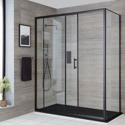 Box Doccia Angolare con Porta Scorrevole e Piatto Doccia Antracite Ardesia - 800 x 800mm - Nox