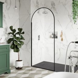 Cabina Doccia Walk In con Parete ad Arco e Piatto Doccia Effetto Ardesia Grigio Chiaro 1400mm x 800mm - Hudson Reed