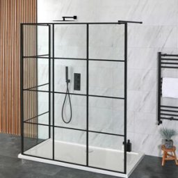 Doccia Walk-in a Due Lati - con 1100mm x 700mm Piatto Doccia con Braccio di Supporto a Soffitto - Barq