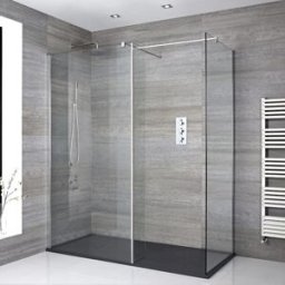 Box Doccia Walk-In Angolare con Piatto Doccia Effetto Ardesia Antracite - 1100 x 700mm - Portland