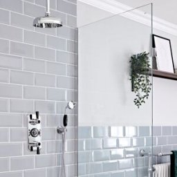Sistema Doccia Nero Cromato A 2 Vie Con Soffione A Soffitto E Doccetta - 300 mm