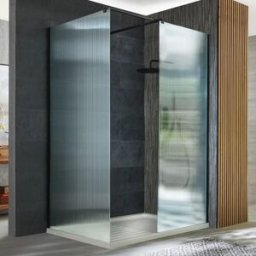 Box Doccia Walk-in Angolare Nero in Vetro Scanalato con 1100mm x 700mm con Piatto Doccia- Florence